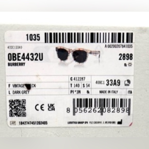 Burberry Sunglasses Plaid Frame Smoke Lens OBE4432U 412287 54-17-140 NWT - Picture 15 of 15